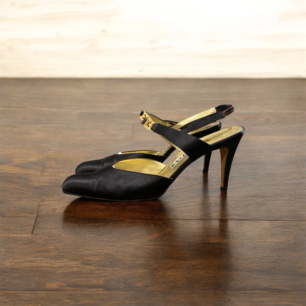 Escada Black Heels with Gold Accents - Picture 3 of 6